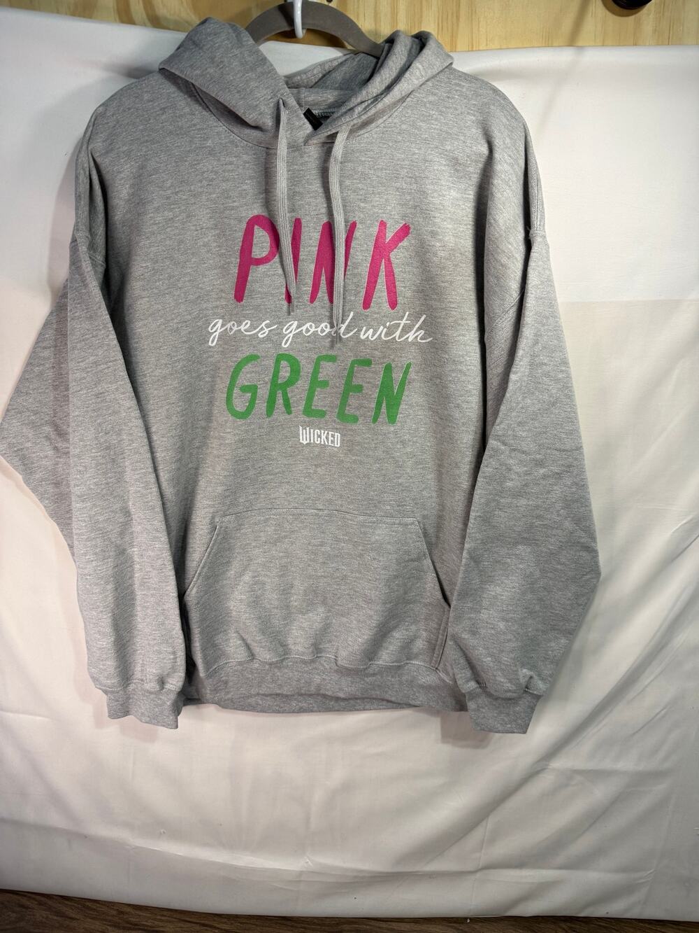 Wicked Pink Goes Good With Green Hoodie Gray Pullover Sweatshirt XL